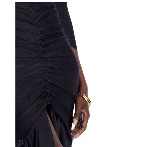 Chiara Boni La Petite Robe Ruched Front Slit Mermaid Gown Black 50 US 12 - Picture 8 of 16